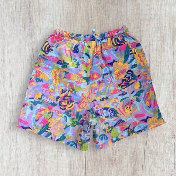 KEN DONE Vintage 90s Mens Swim Shorts Trunks USA Tropical Art Design Swimsuit M - Picture 2 of 5